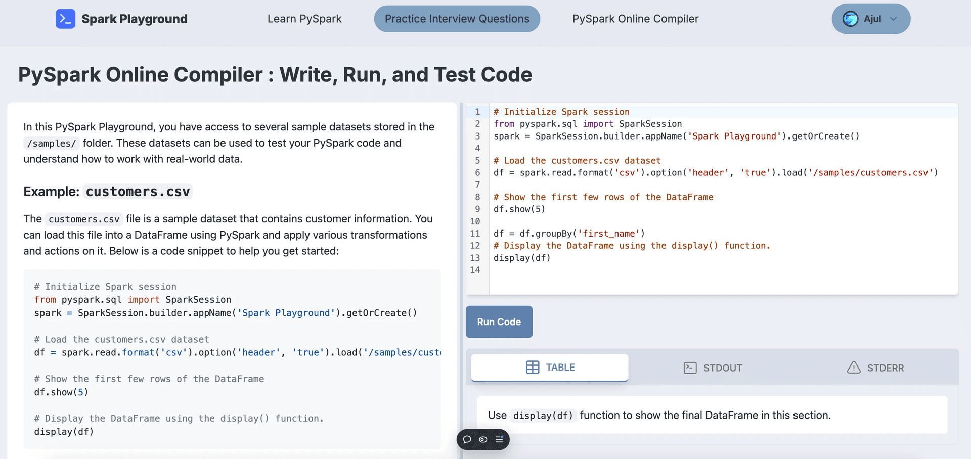 PySpark Online Compiler on Spark Playground