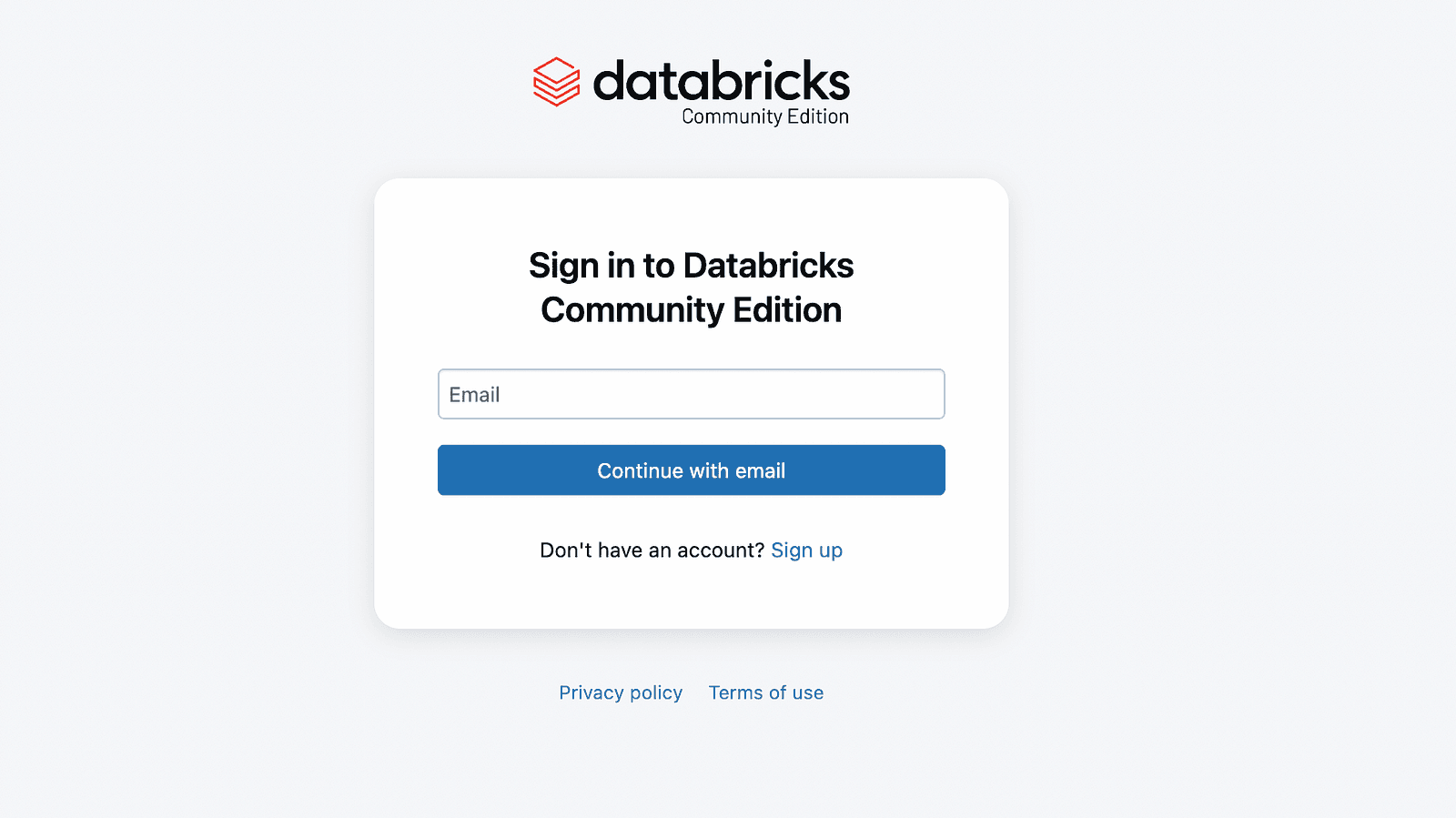 Databricks Community Edition Login Page